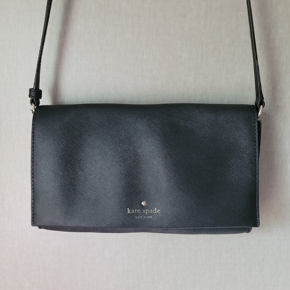 Kate Spade New York‎ Black Leather Crossbody Wallet Purse 8" x 5"
